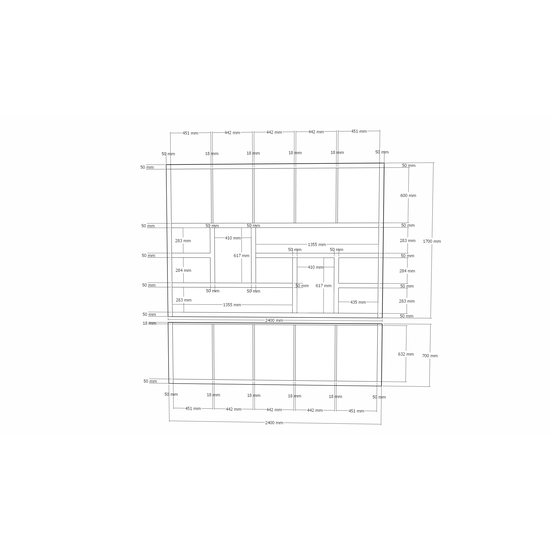123schrank Liverpooler Fächerschrank - 240x40x240H cm - 5cm Fachbodenstärke - push to open Türen - schlankes Design - Türen im Oberschrank