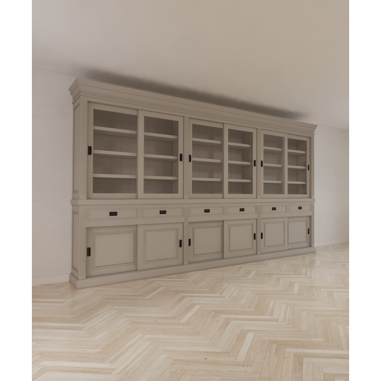 123schrank Buffetschrank Bari - 390x50x240H cm - Mittelrahmen Eiche - Oberrahmen Eiche - Rückwand Eiche - mit Schiebetüren und Soft-Close-Schubladen