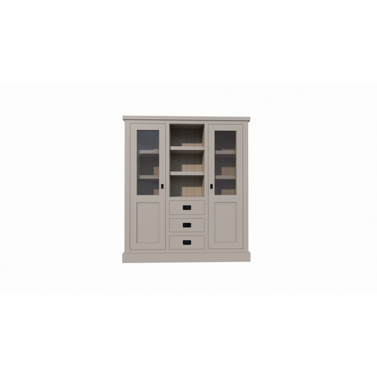 123schrank Buffetschrank Barletta - 140x48x160H cm - Dienstmädchenschrank - 2 Schranktüren - offener Mittelraum - 3 Soft-Close-Schubladen