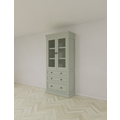 123schrank Vitrine/Schubladenschrank Foggia 01 - 107x48x225H cm - 2 Schranktüren - 3 breite Soft-Close-Schubladen - rustikaler/klassischer Dekorrahmen