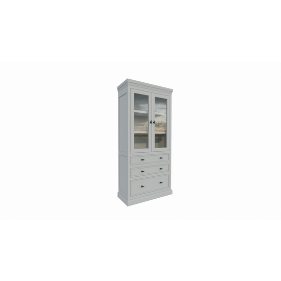 123schrank Vitrine/Schubladenschrank Foggia 01 - 107x48x225H cm - 2 Schranktüren - 3 breite Soft-Close-Schubladen - rustikaler/klassischer Dekorrahmen