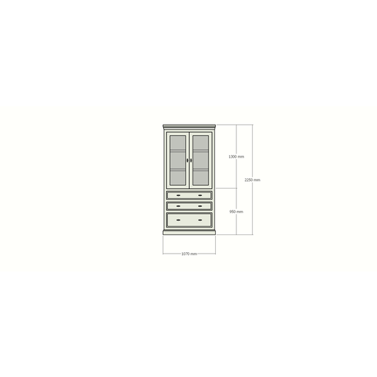 123schrank Vitrine/Schubladenschrank Foggia 01 - 107x48x225H cm - 2 Schranktüren - 3 breite Soft-Close-Schubladen - rustikaler/klassischer Dekorrahmen