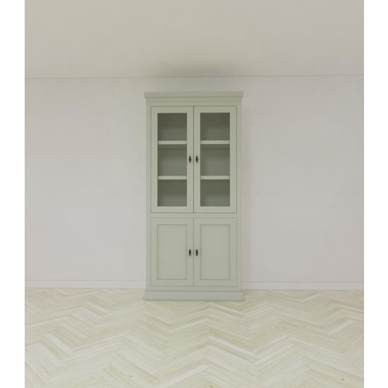 123schrank Vitrine Foggia 02 - 107x48x225H cm - 2 Schranktüren - 2 geschlossene Türen - rustikaler/klassischer Dekorrahmen