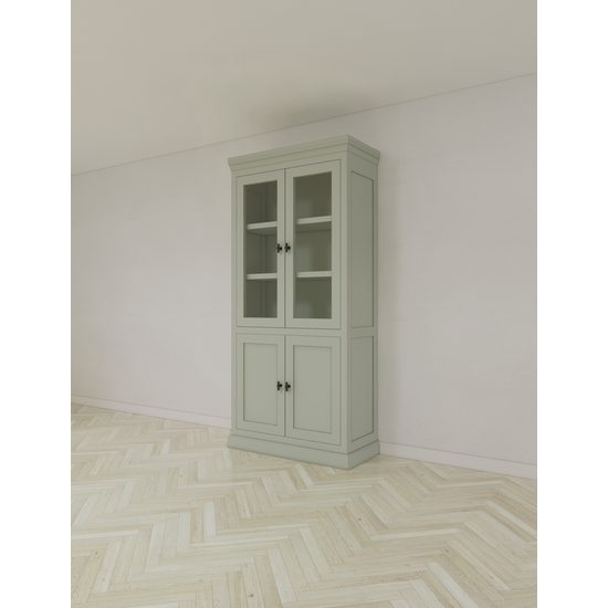 123schrank Vitrine Foggia 02 - 107x48x225H cm - 2 Schranktüren - 2 geschlossene Türen - rustikaler/klassischer Dekorrahmen