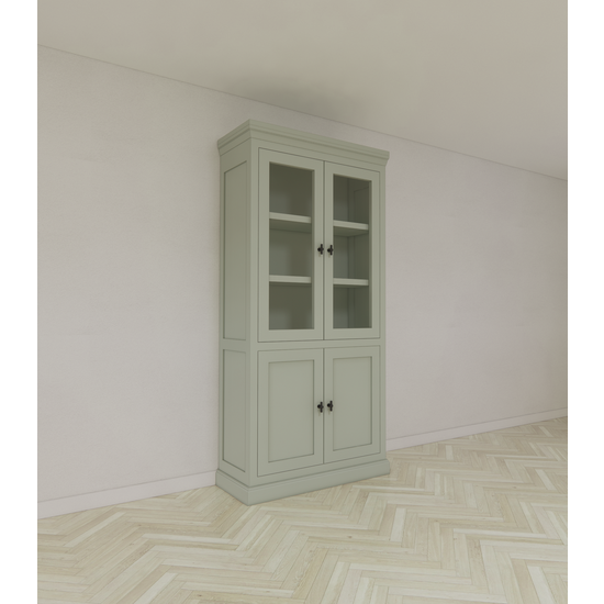 123schrank Vitrine Foggia 02 - 107x48x225H cm - 2 Schranktüren - 2 geschlossene Türen - rustikaler/klassischer Dekorrahmen