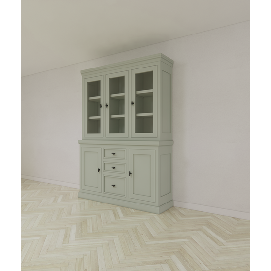 123schrank Buffetschrank Foggia 03 - 160x48x225H cm - 3 Schranktüren - 3 Soft-Close-Schubladen - 2 geschlossene Türen - rustikaler/klassischer Dekorrahmen