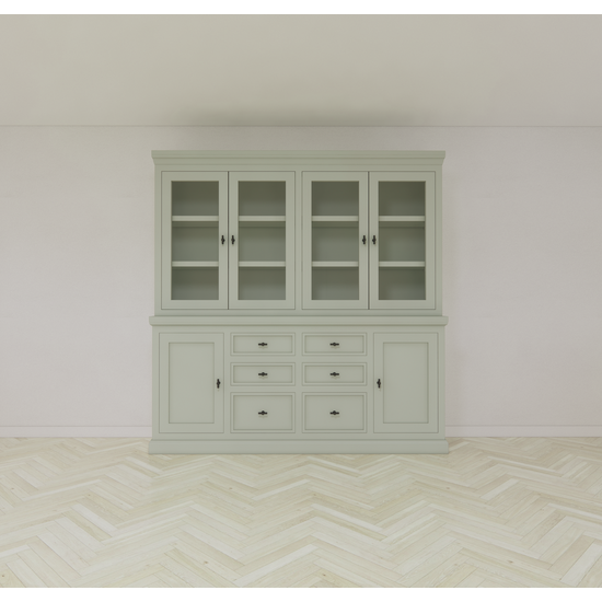 123schrank Buffetschrank Foggia 04 - 220x48x225H cm - 4 Schranktüren - 6 Soft-Close-Schubladen - 2 geschlossene Türen - rustikaler/klassischer Dekorrahmen