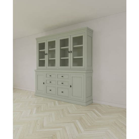 123schrank Buffetschrank Foggia 04 - 220x48x225H cm - 4 Schranktüren - 6 Soft-Close-Schubladen - 2 geschlossene Türen - rustikaler/klassischer Dekorrahmen