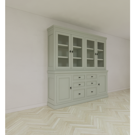 123schrank Buffetschrank Foggia 04 - 220x48x225H cm - 4 Schranktüren - 6 Soft-Close-Schubladen - 2 geschlossene Türen - rustikaler/klassischer Dekorrahmen