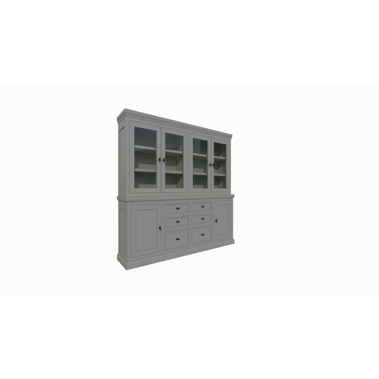 123schrank Buffetschrank Foggia 04 - 220x48x225H cm - 4 Schranktüren - 6 Soft-Close-Schubladen - 2 geschlossene Türen - rustikaler/klassischer Dekorrahmen