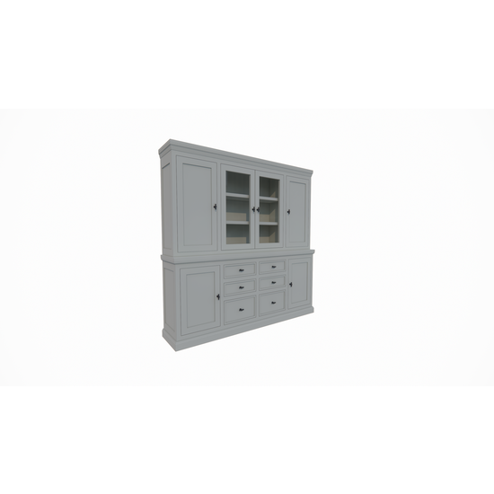 123schrank Buffetschrank Foggia 05- 225x48x225H cm - 2 geschlossene Türen im oberen Schrank - 2 Vitrinentüren - 4 geschlossene Türen im unteren Schrank - 6 Soft-Close-Schubladen - rustikaler/klassischer Dekorrahmen