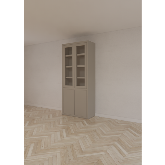 123schrank Vitrine Latina - 100x42x230H cm - 2 grifflose Schranktüren - 2 grifflose Volltüren - schlankes Design - feste Einlegeböden