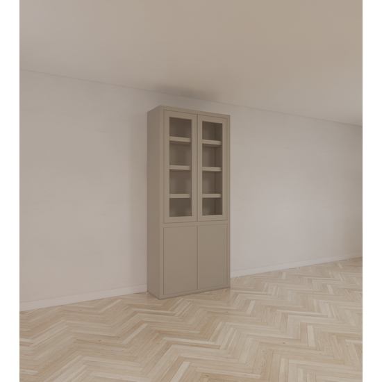 123schrank Vitrine Latina - 100x42x230H cm - 2 grifflose Schranktüren - 2 grifflose Volltüren - schlankes Design - feste Einlegeböden