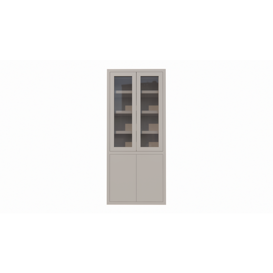 123schrank Vitrine Latina - 100x42x230H cm - 2 grifflose Schranktüren - 2 grifflose Volltüren - schlankes Design - feste Einlegeböden