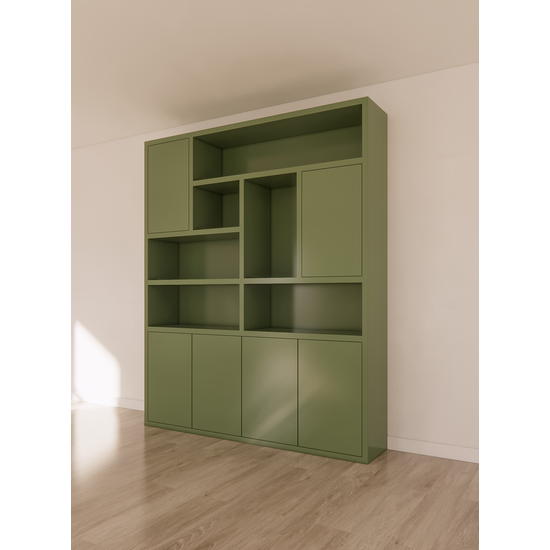 123schrank Pamploma Fächerschrank - 200x35x235H cm - 4cm Fachbodenstärke - schlankes Design - grifflose Türen im Oberschrank - offene Fächer - push to open Türen