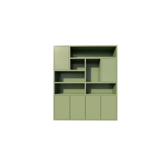 123schrank Pamploma Fächerschrank - 200x35x235H cm - 4cm Fachbodenstärke - schlankes Design - grifflose Türen im Oberschrank - offene Fächer - push to open Türen