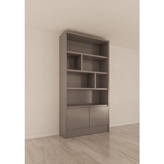 123schrank Granville Regal - 130 x 40 x 250 cm - 5 cm Fachbodenstärke - offene Regale - schlankes Design - 2 grifflose Push-to-open-Türen