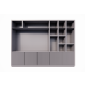 123schrank TV-Fachschrank Padua - 300x40x240H cm - 4cm Fachbodenstärke - mit Cinewall/Fernsehfach - schlankes Design - offene Fächer - 5 grifflose Push-to-open-Türen mit Bearbeitung - mit Kabelloch im TV-Fach
