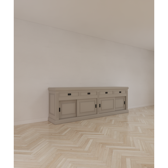 123schrank Sideboard Riviera - 260x55x90H cm - 4 Schiebetüren - 4 Schubladen mit Soft-Close - rustikale Ausführung