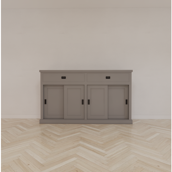 123schrank Sideboard Algarve 04 - 190x46x110H cm - 4 Schiebetüren - 2 Soft-Close-Schubladen - schlankes Design - hohes Sideboard