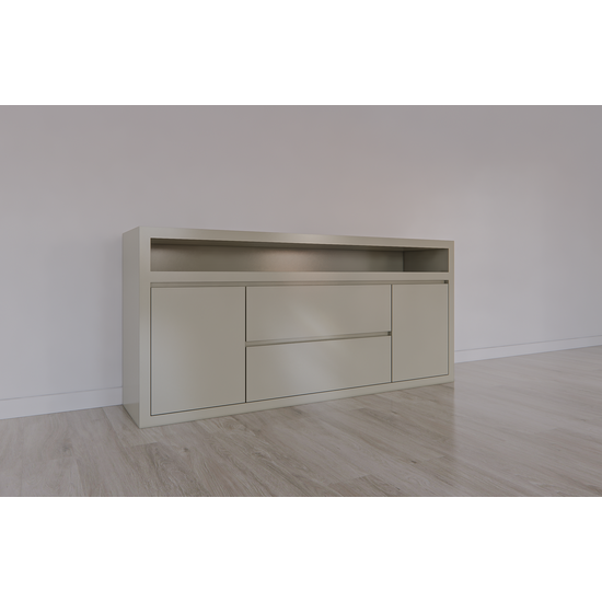 123schrank Muxia Sideboard - 200x40x90H cm- 2 grifflose Türen - 2 grifflose Schubladen in der Mitte - offenes Fach darüber - schlankes Design - 5cm Rahmenstärke