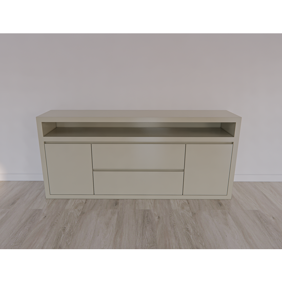 123schrank Muxia Sideboard - 200x40x90H cm- 2 grifflose Türen - 2 grifflose Schubladen in der Mitte - offenes Fach darüber - schlankes Design - 5cm Rahmenstärke