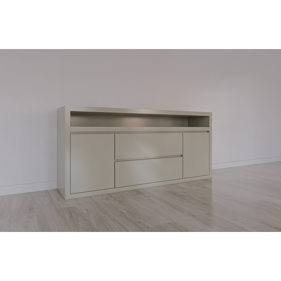123schrank Muxia Sideboard - 200x40x90H cm- 2 grifflose Türen - 2 grifflose Schubladen in der Mitte - offenes Fach darüber - schlankes Design - 5cm Rahmenstärke
