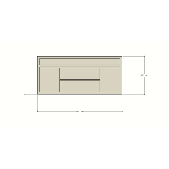 123schrank Muxia Sideboard - 200x40x90H cm- 2 grifflose Türen - 2 grifflose Schubladen in der Mitte - offenes Fach darüber - schlankes Design - 5cm Rahmenstärke