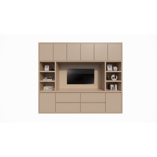 123schrank TV-Fachschrank Biarritz - 260x40x220H cm - TV-Fach - Cinewall - push to open Türen - grifflose Soft-Close-Schubladen - offene Fächer - schlankes Design - 5cm Fachboden- und Rahmenstärke