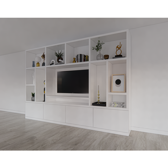 123schrank TV-Fachschrank Campos - 350x40x240H cm - TV-Fach - Cinewall - 4 push-to-open Türen - offene Fächer - schlankes Design - 5cm Fachboden- und Rahmenstärke