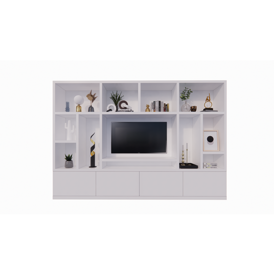 123schrank TV-Fachschrank Campos - 350x40x240H cm - TV-Fach - Cinewall - 4 push-to-open Türen - offene Fächer - schlankes Design - 5cm Fachboden- und Rahmenstärke