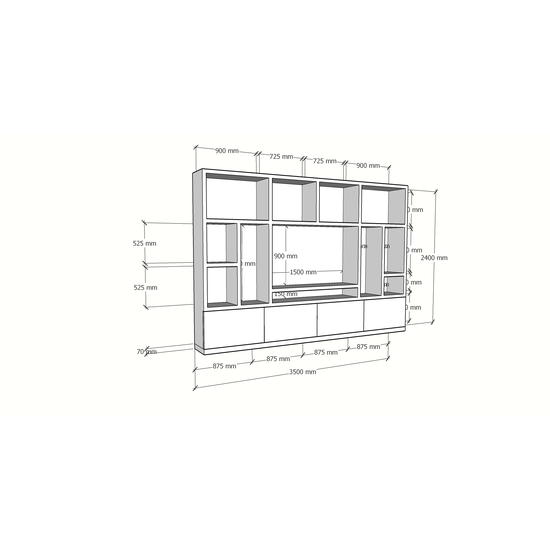 123schrank TV-Fachschrank Campos - 350x40x240H cm - TV-Fach - Cinewall - 4 push-to-open Türen - offene Fächer - schlankes Design - 5cm Fachboden- und Rahmenstärke