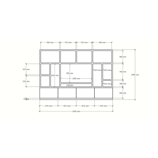 123schrank TV-Fachschrank Campos - 350x40x240H cm - TV-Fach - Cinewall - 4 push-to-open Türen - offene Fächer - schlankes Design - 5cm Fachboden- und Rahmenstärke