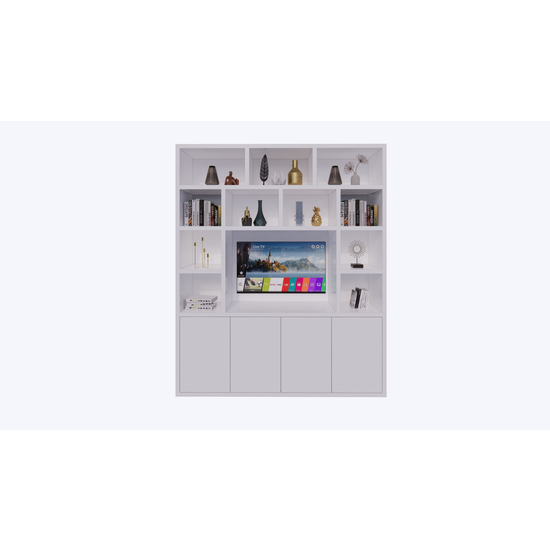 123schrank Tv/Vakkenkast Manhattan 12 - 200x40x240H cm - Cinewall - TV-Fach - offene Einlegeböden - schlankes Design - 5cm Einlegebodenstärke - 4 grifflose push to open Türen