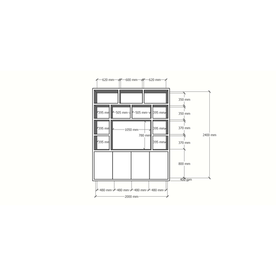 123schrank Tv/Vakkenkast Manhattan 12 - 200x40x240H cm - Cinewall - TV-Fach - offene Einlegeböden - schlankes Design - 5cm Einlegebodenstärke - 4 grifflose push to open Türen