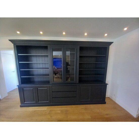 123schrank Bücherregal Amalfi - 320x40x220H cm - verstellbare Einlegeböden - Schranktüren - 4 push-to-open Türen - 3 grifflose Schubladen