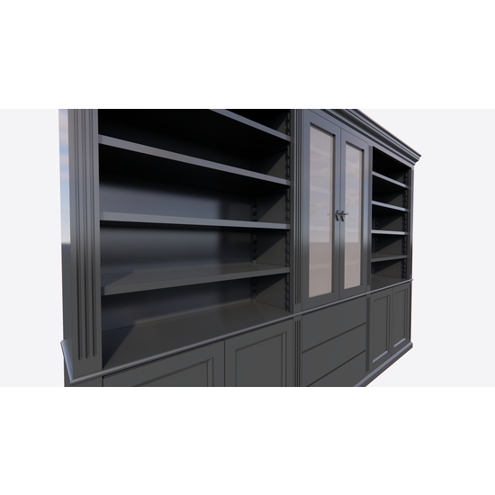 123schrank Bücherregal Amalfi - 320x40x220H cm - verstellbare Einlegeböden - Schranktüren - 4 push-to-open Türen - 3 grifflose Schubladen