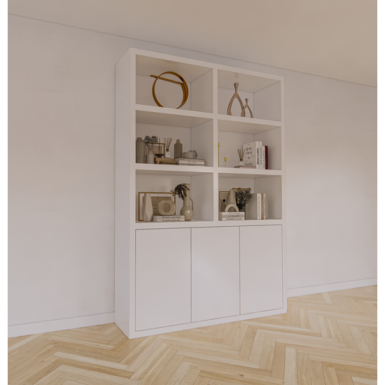 123schrank Durham Regal - 160x40x230H cm - 3 grifflose push-to-open Türen - offene Regale - schlankes Design - 5cm Bodenstärke - Bücherregal