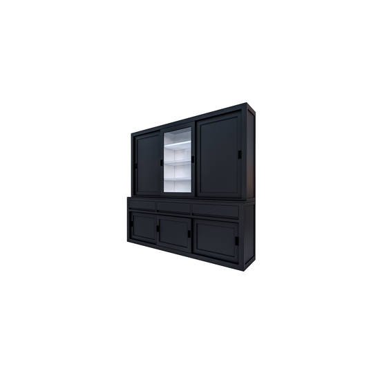 123schrank Buffetschrank Yellowstone - 240x50x220H cm - 2 geschlossene Schiebetüren - 1 jungfräuliche Aufreißtür - 3 grifflose Schubladen - schlichte Zierleisten.