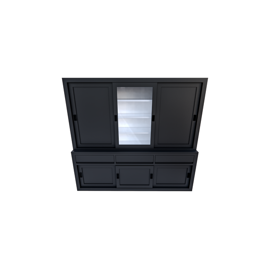 123schrank Buffetschrank Yellowstone - 240x50x220H cm - 2 geschlossene Schiebetüren - 1 jungfräuliche Aufreißtür - 3 grifflose Schubladen - schlichte Zierleisten.