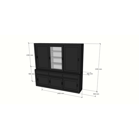 123schrank Buffetschrank Yellowstone - 240x50x220H cm - 2 geschlossene Schiebetüren - 1 jungfräuliche Aufreißtür - 3 grifflose Schubladen - schlichte Zierleisten.