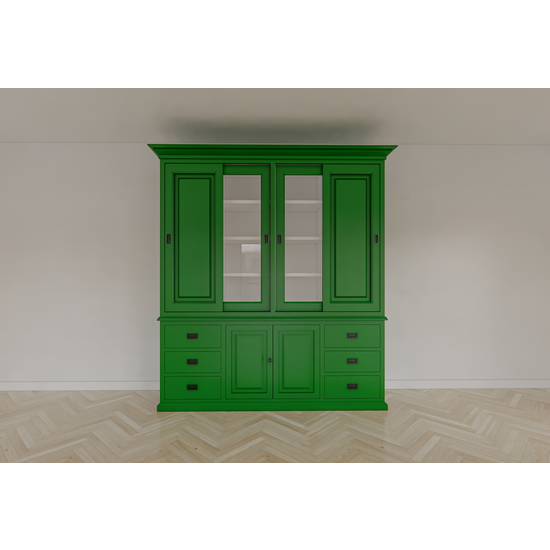 123schrank Buffetschrank Arizona - 200x50x230H cm - geschlossene und Vitrinenschiebetüren - 6 Soft-Close-Schubladen