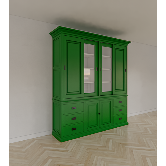 123schrank Buffetschrank Arizona - 200x50x230H cm - geschlossene und Vitrinenschiebetüren - 6 Soft-Close-Schubladen