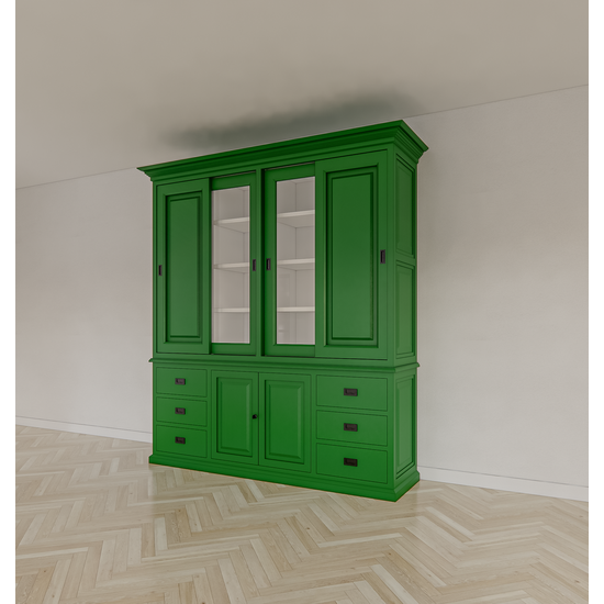 123schrank Buffetschrank Arizona - 200x50x230H cm - geschlossene und Vitrinenschiebetüren - 6 Soft-Close-Schubladen