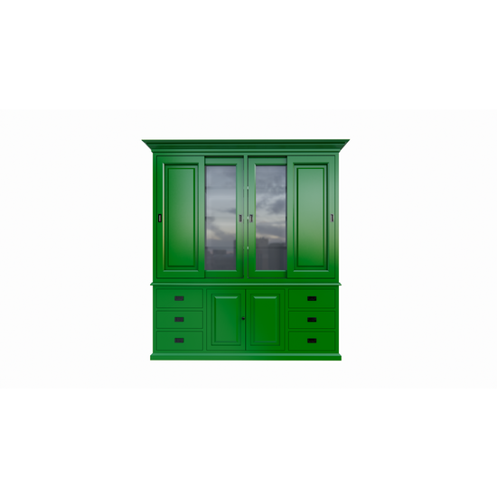 123schrank Buffetschrank Arizona - 200x50x230H cm - geschlossene und Vitrinenschiebetüren - 6 Soft-Close-Schubladen