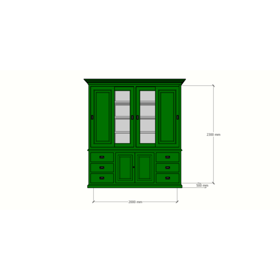 123schrank Buffetschrank Arizona - 200x50x230H cm - geschlossene und Vitrinenschiebetüren - 6 Soft-Close-Schubladen