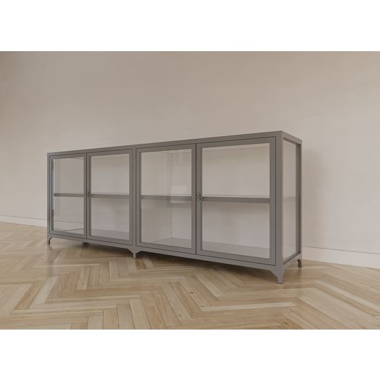 123schrank Sideboard/Theke Belo - 200x45x80H cm - 4 Flügeltüren - Ganzglas