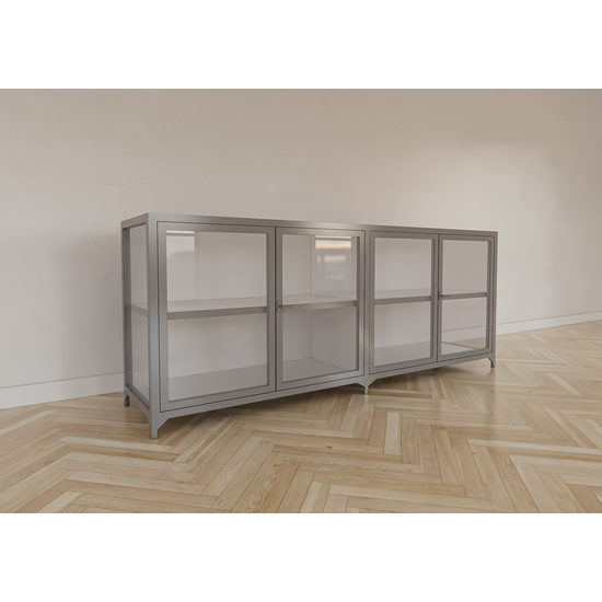123schrank Sideboard/Theke Belo - 200x45x80H cm - 4 Flügeltüren - Ganzglas