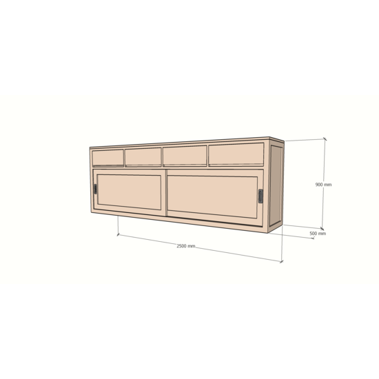 123schrank Sideboard Neiva - 250x50x90H cm - 2 Schiebetüren - schlankes Design