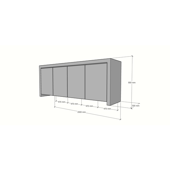 123schrank Chaves Sideboard - 200x50x80H cm - grifflose Türen - 4 Push-to-open-Türen - schlankes Design
